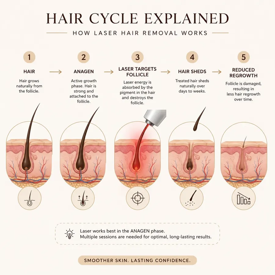 Diagram of how laser hair removal targets the hair follicle